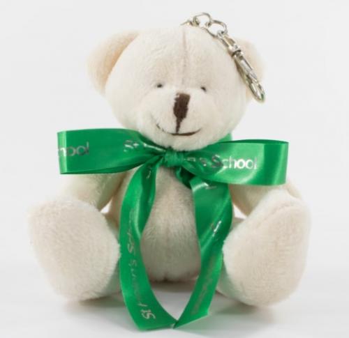 10cms Cream Keyring Bear Printed Logo